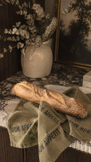 100% French Linen Tea Towel - Bon Appétit | Natural Linen