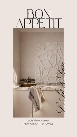 100% French Linen Tea Towel - Bon Appétit | Natural Linen