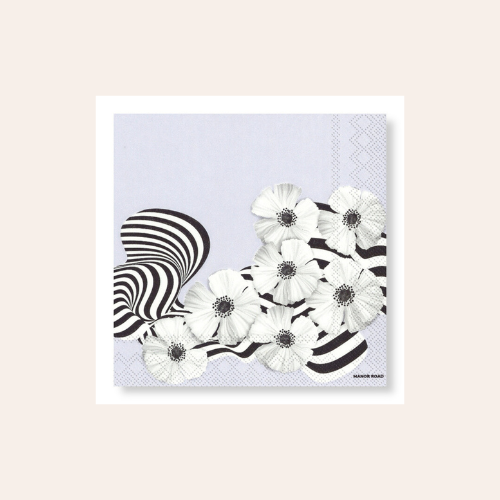 Manor Road Lilac Black & White Poppies Napkin Cocktail