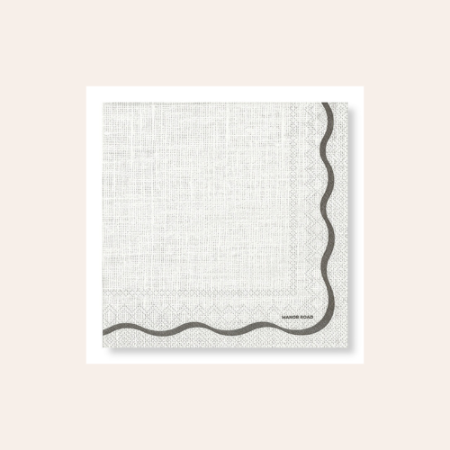 Manor Road Linen Scallop Black & White Napkin Cocktail