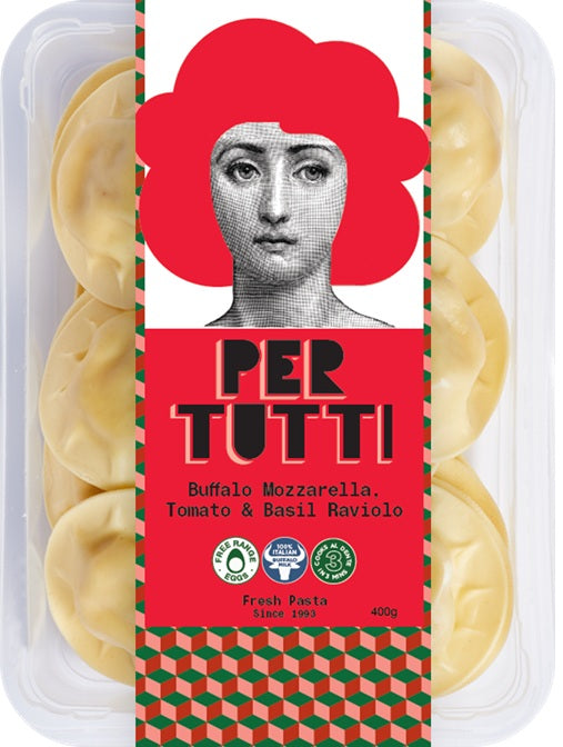 Per Tutti Fresh Pasta - Buffalo Mozzarella, Tomato & Basil Raviolo 400g
