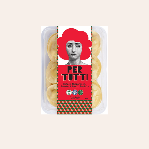 Per Tutti Fresh Pasta - Buffalo Mozzarella, Tomato & Basil Raviolo 400g